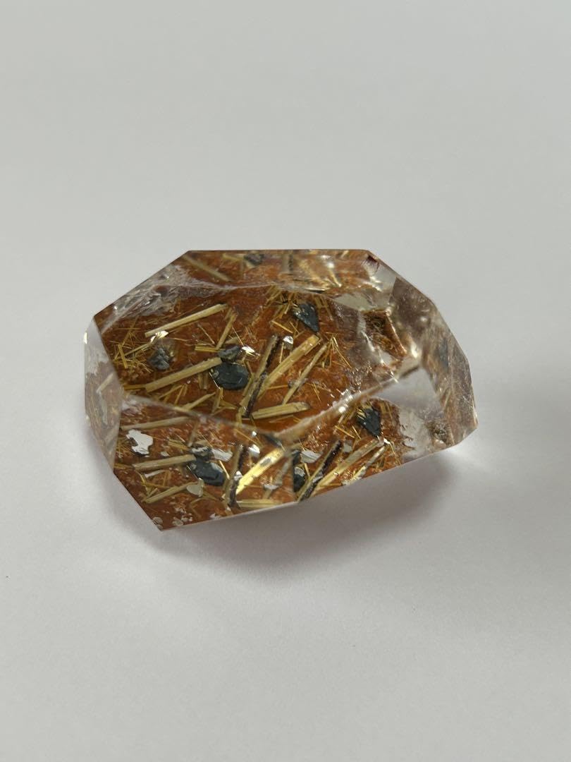 ルチルクォーツ 置物　透明感抜群！ 希少な色味/美しい水晶の透明感】オレンジゴールドルチルクォーツ Φ45